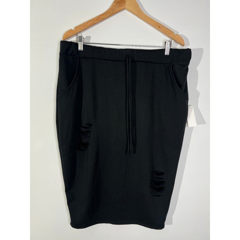 Fashion Nova Black Distressed Drawstring Pencil Skirt - Size 1X